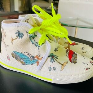 Stella McCartney Kids Sneakers with Red Car Print and Neon Laces